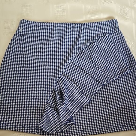 Topshop Blue and White Asymmetrical Mini Skirt - Picture 8 of 16